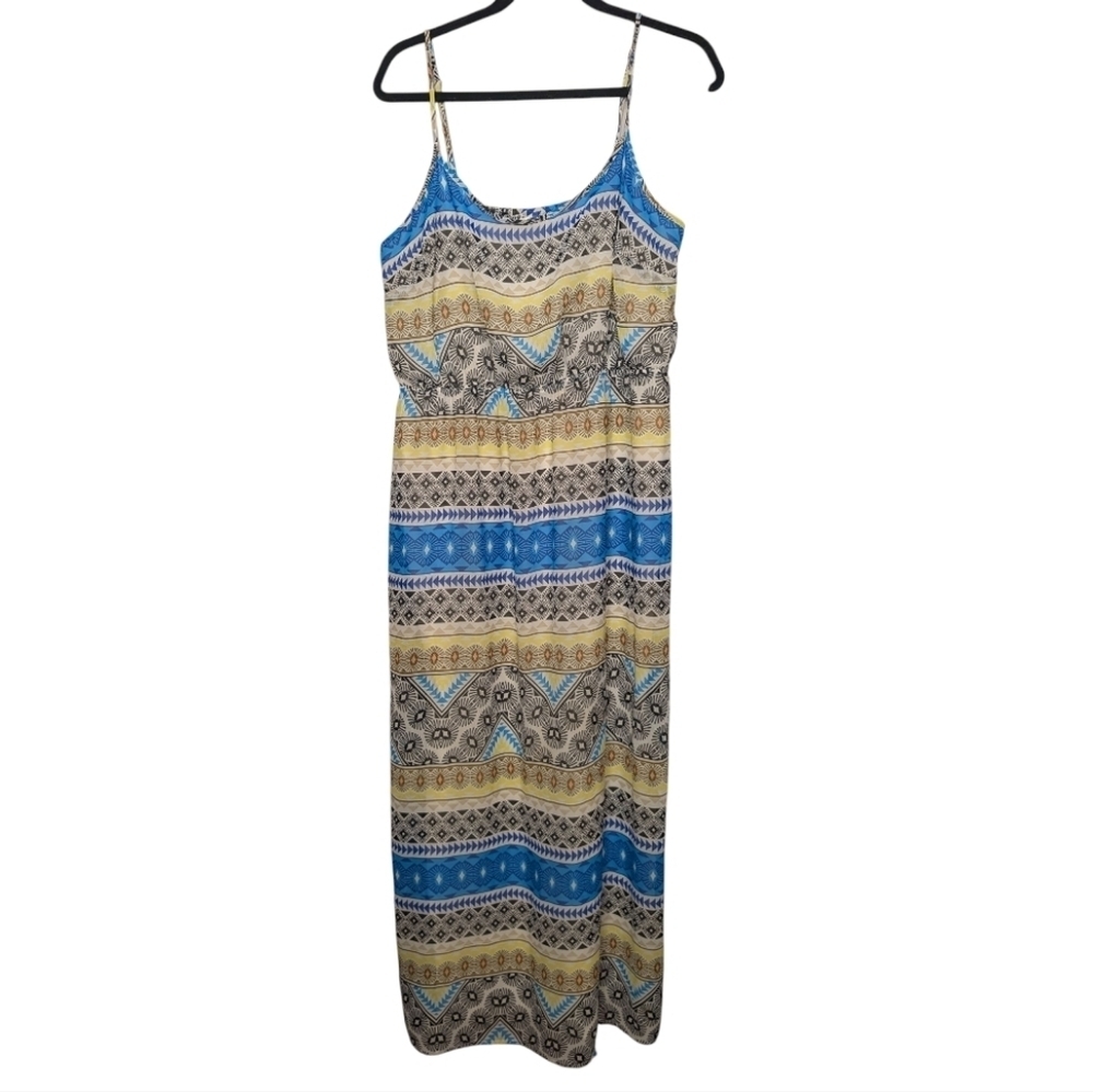 Old Navy Dress Womens XL Blue Yellow Maxi Sleeveless Sundress